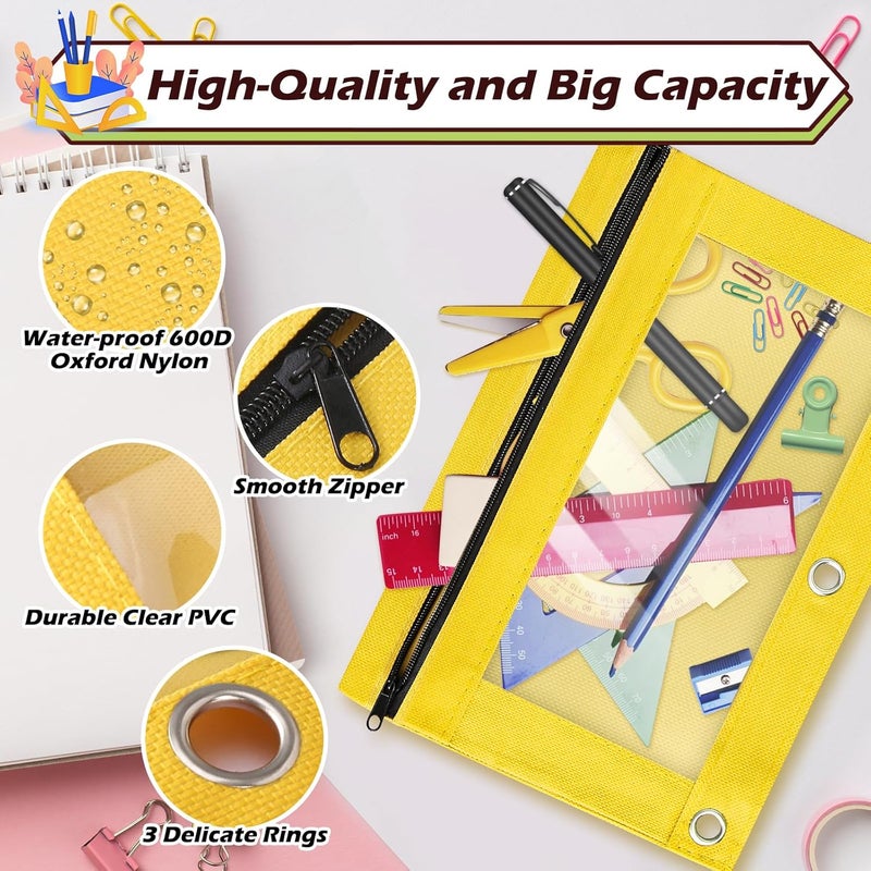 PaLeyFer Pencil Pouch for 3 Ring Binder, 72 Piece Bulk 3 Holes Zipper Pencil Pouches in 6 Assorted Colors, Clear Durable Pencil Case for School, Classroom, Office Supplies - Image 2